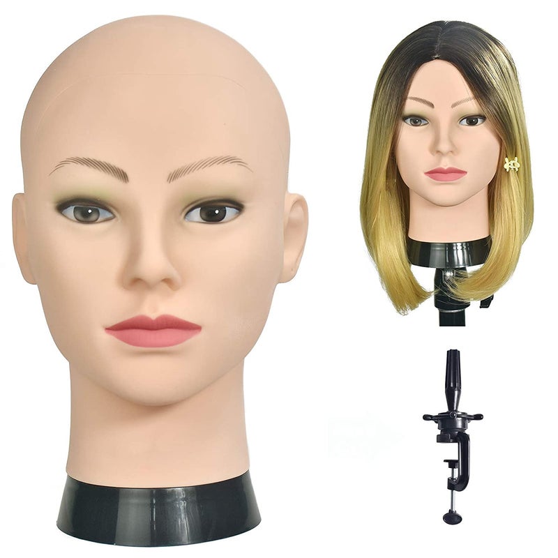 Ba Sha Professional Cosmetology Mannequin Head - Female Bald Head for Wigs, Making, Hat Display, Glasses - Free Clamp - Image 1